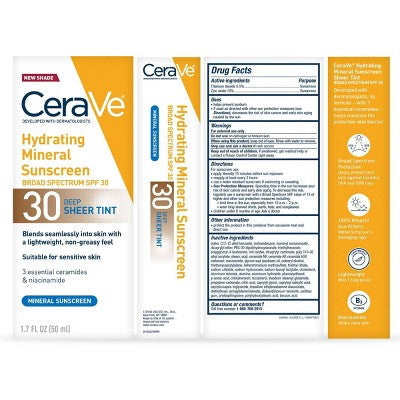 CeraVe Hydrating Mineral Tinted Face Lotion SPF 30 Deep EXP 12/2026 1.7 fl oz - Imperfect Box