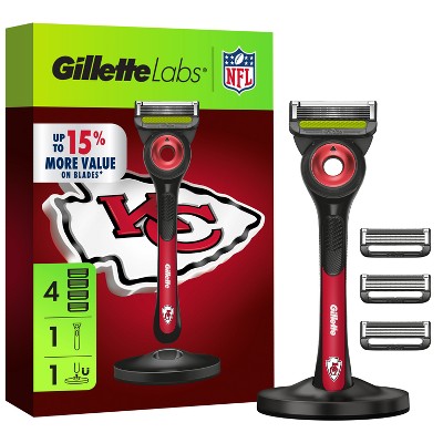 Gillette Labs Mens Special NFL Chiefs Edition Shaving Razor with 4 Refills and Magnetic Stand - New