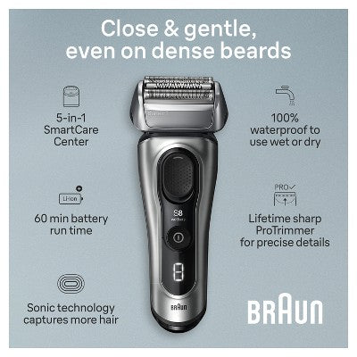 BRAUN SERIES 8-8567CC RECHARGEABLE WET & DRY SHAVER + SMARTCARE CENTER - Imperfect Box