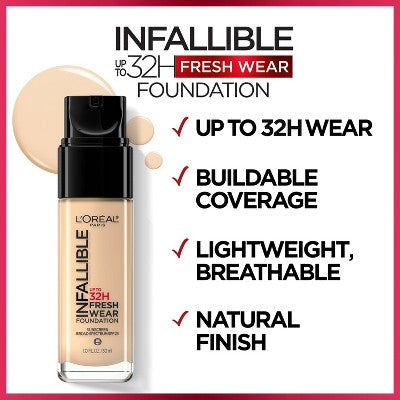L'Oreal Paris Infallible 32HR Fresh Wear Foundation SPF 25 405 Porcelain 1 fl oz - New
