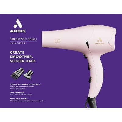Andis Soft Touch Pro Dry Tourmaline Ionic Dryer Pink 1875 Watts - Imperfect Box