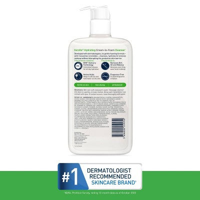 CeraVe Hydrating Cream-to-Foam Face Wash with Hyaluronic Acid 16 fl oz - Small Amount Missing