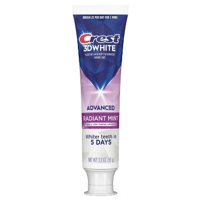Crest 3D White Advanced Teeth Whitening Toothpaste Radiant Mint 3.3oz/3pk - Imperfect Box