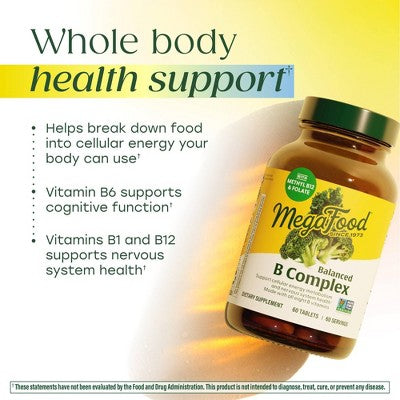 MegaFood Balanced B Complex Vitamins Vegan Tablets 60ct - New