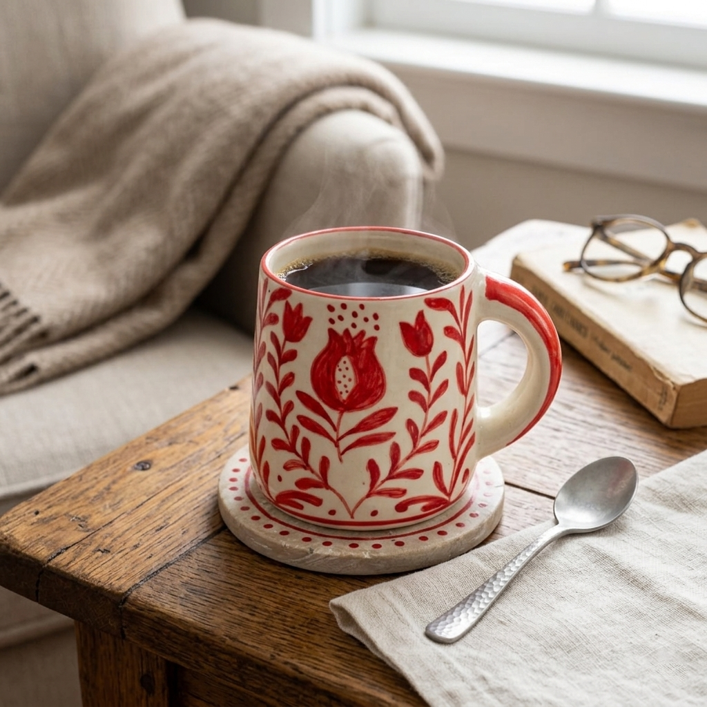 Red Anaar Coffee Mug, 3.5 x 3 Inches – Handmade, Set of 2