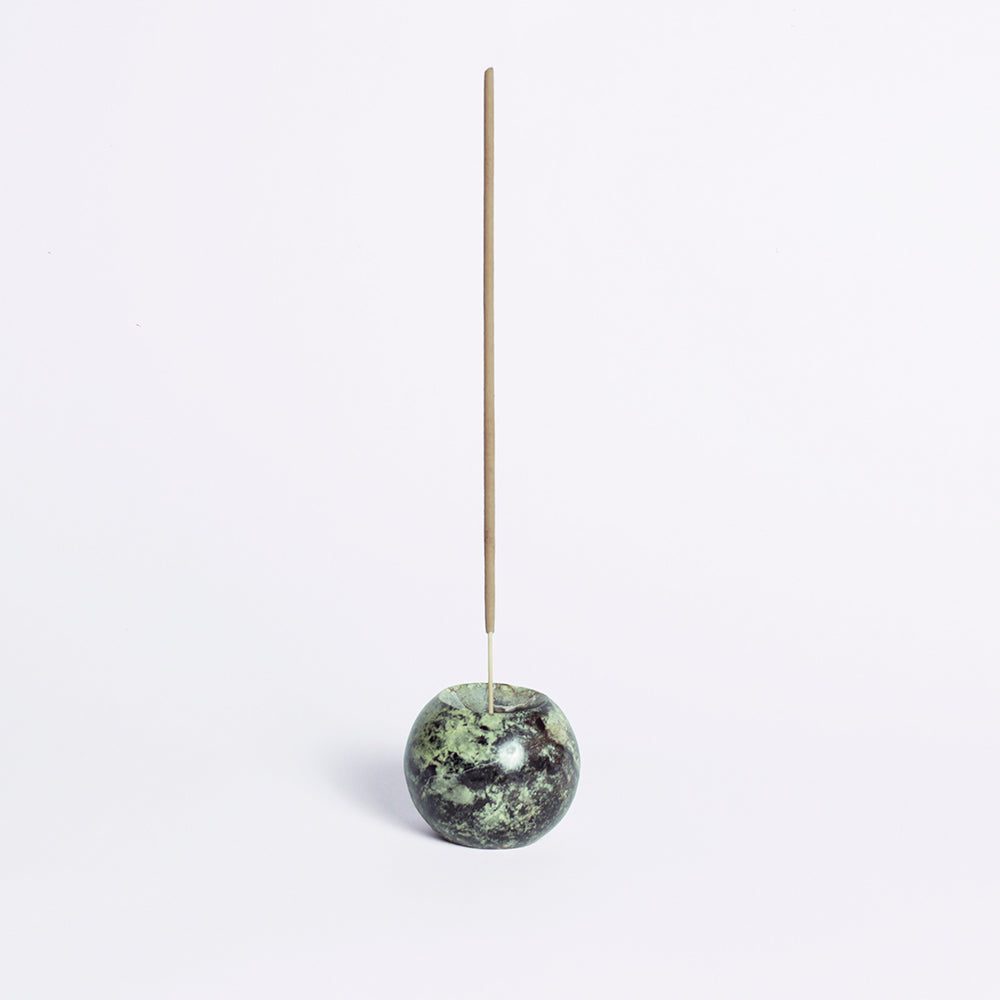 Gemstone sphere incense holder Serpentine green