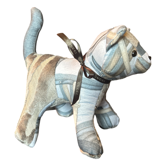 Equestrian Gray Vintage Silk Scarf Patchwork Kitten