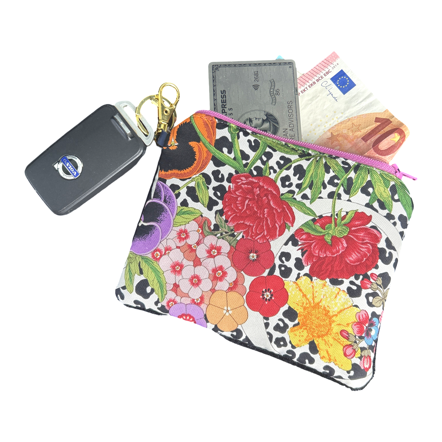 Leopard Floral Vintage Silk Scarf Coffee Run Keychain Bag