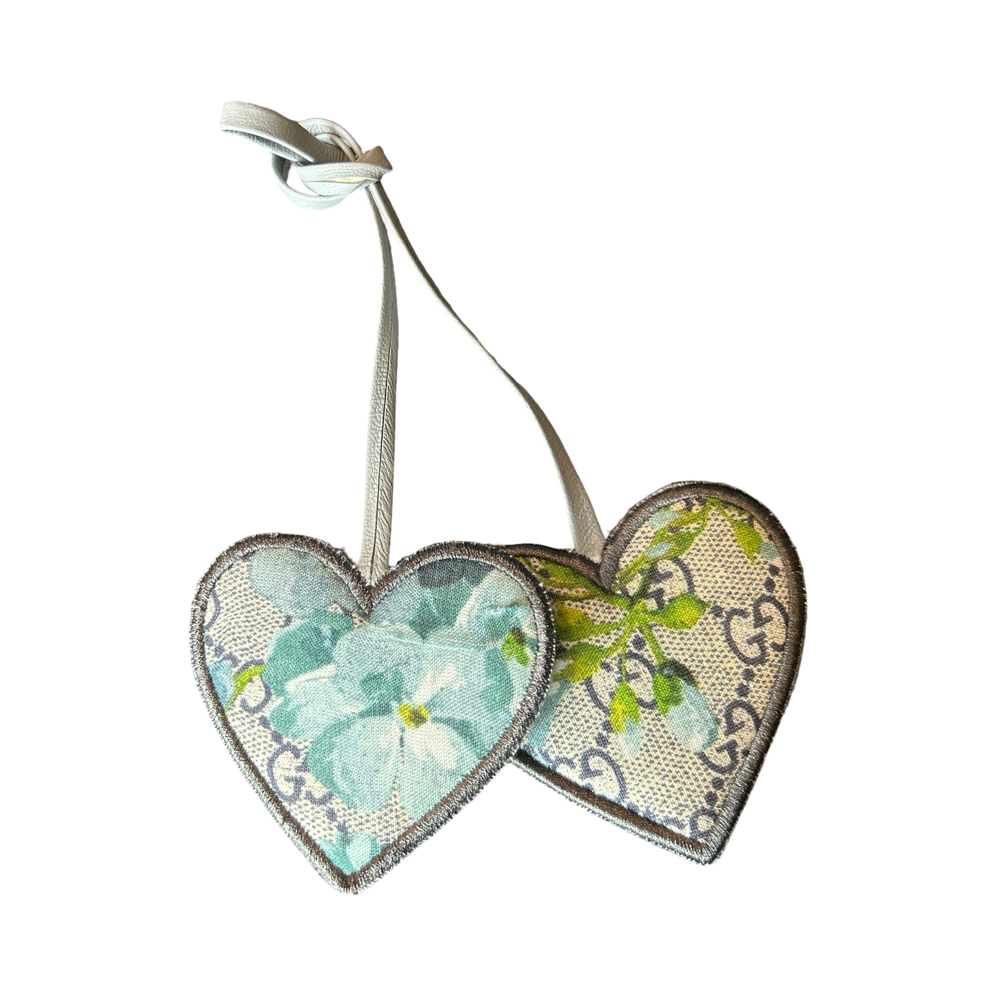 GG Logo Blooms Blue Scarf Double Heart Bag Charm