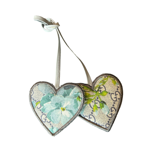 GG Logo Blooms Blue Scarf Double Heart Bag Charm