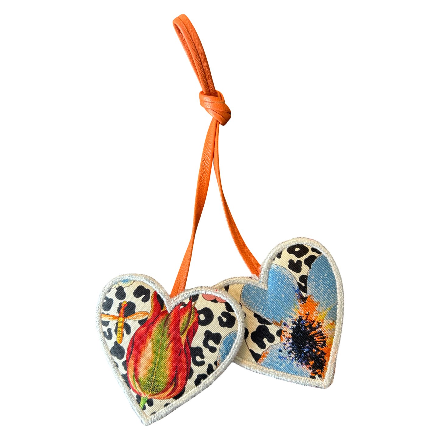 Floral Leopard Scarf Double Heart Bag Charm