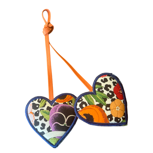 Floral Leopard Scarf Double Heart Bag Charm