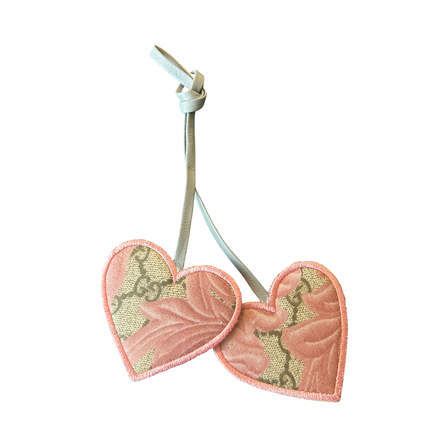 GG Logo Arabesque Pink Scarf Double Heart Bag Charm