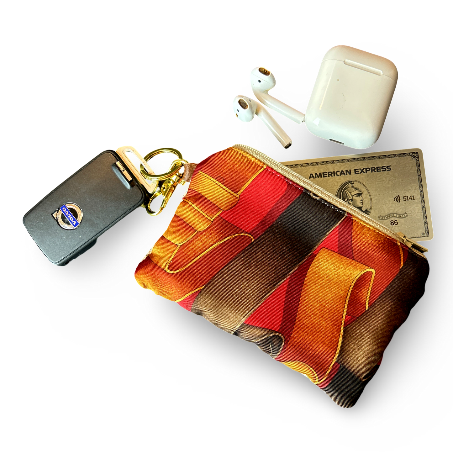 Harness Red Vintage Silk Scarf Coffee Run Keychain Bag