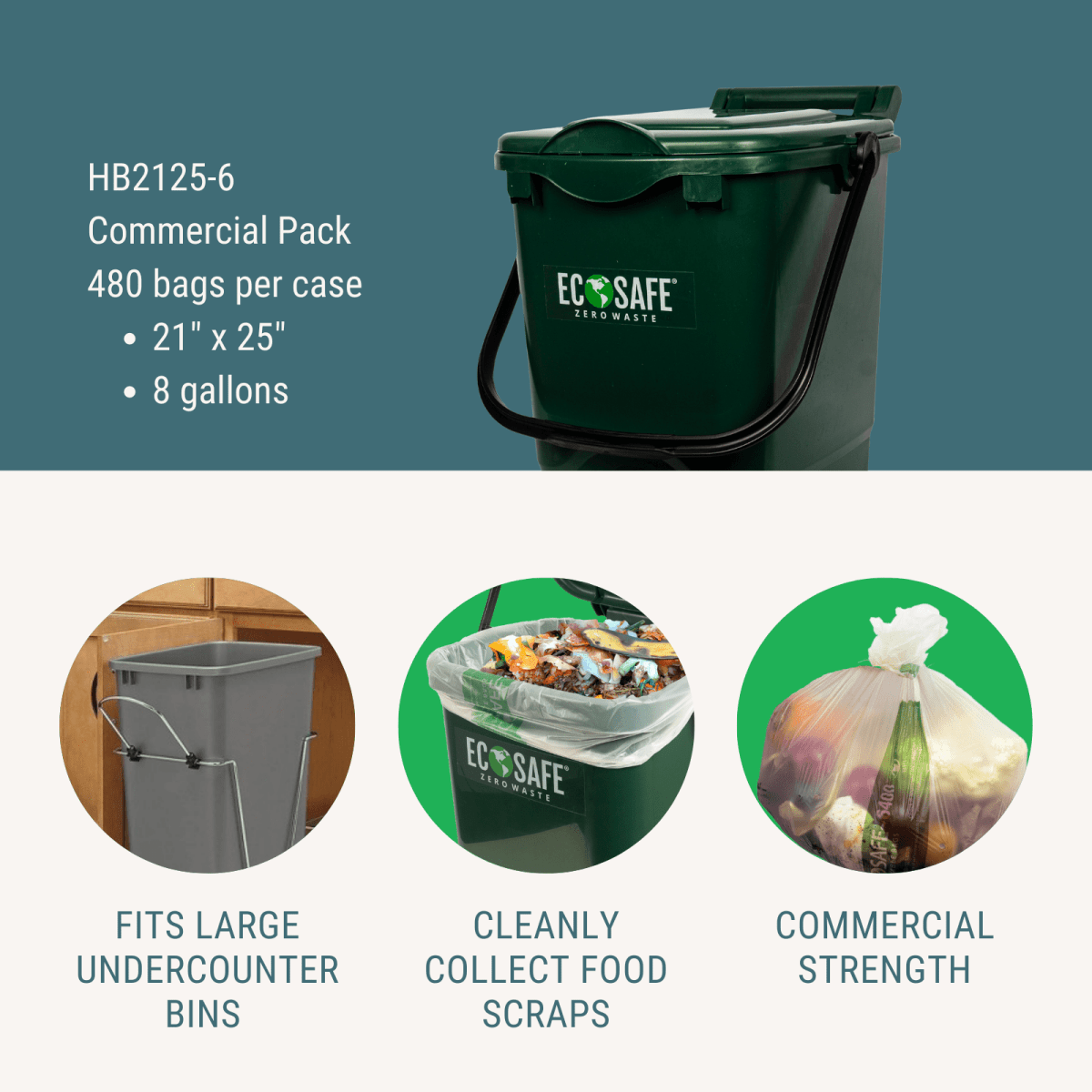 EcoSafe 8 Gal Compostable Bag Liners - 21X25 (2-Roll Pack, QTY:24) - Osadia Concept Store