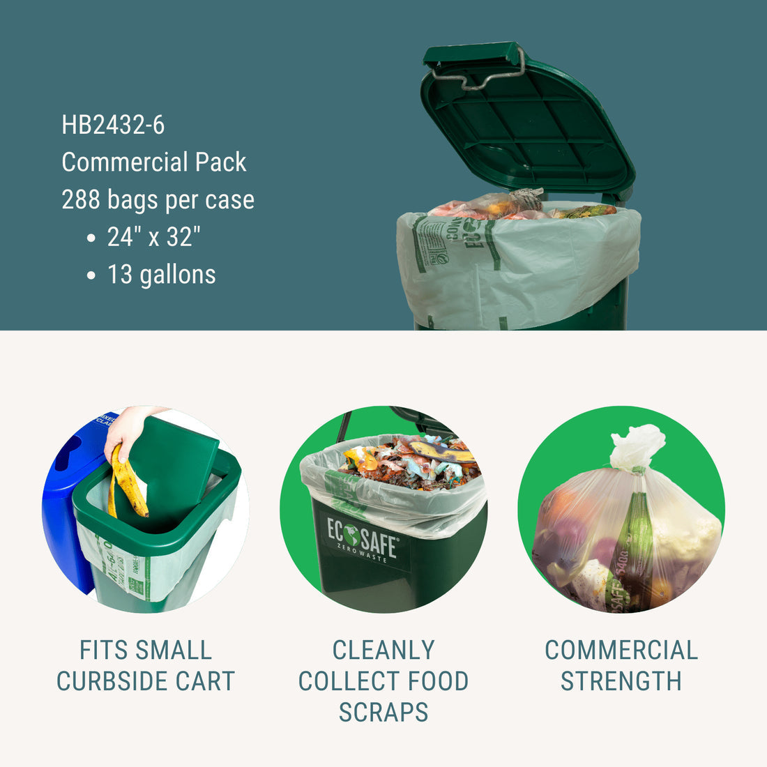EcoSafe Zero Waste Compostable Bags 13 Gallon 24x32 for Kitchen and Office Bins (QTY 288), SKU HB2432-6 - Osadia Concept Store