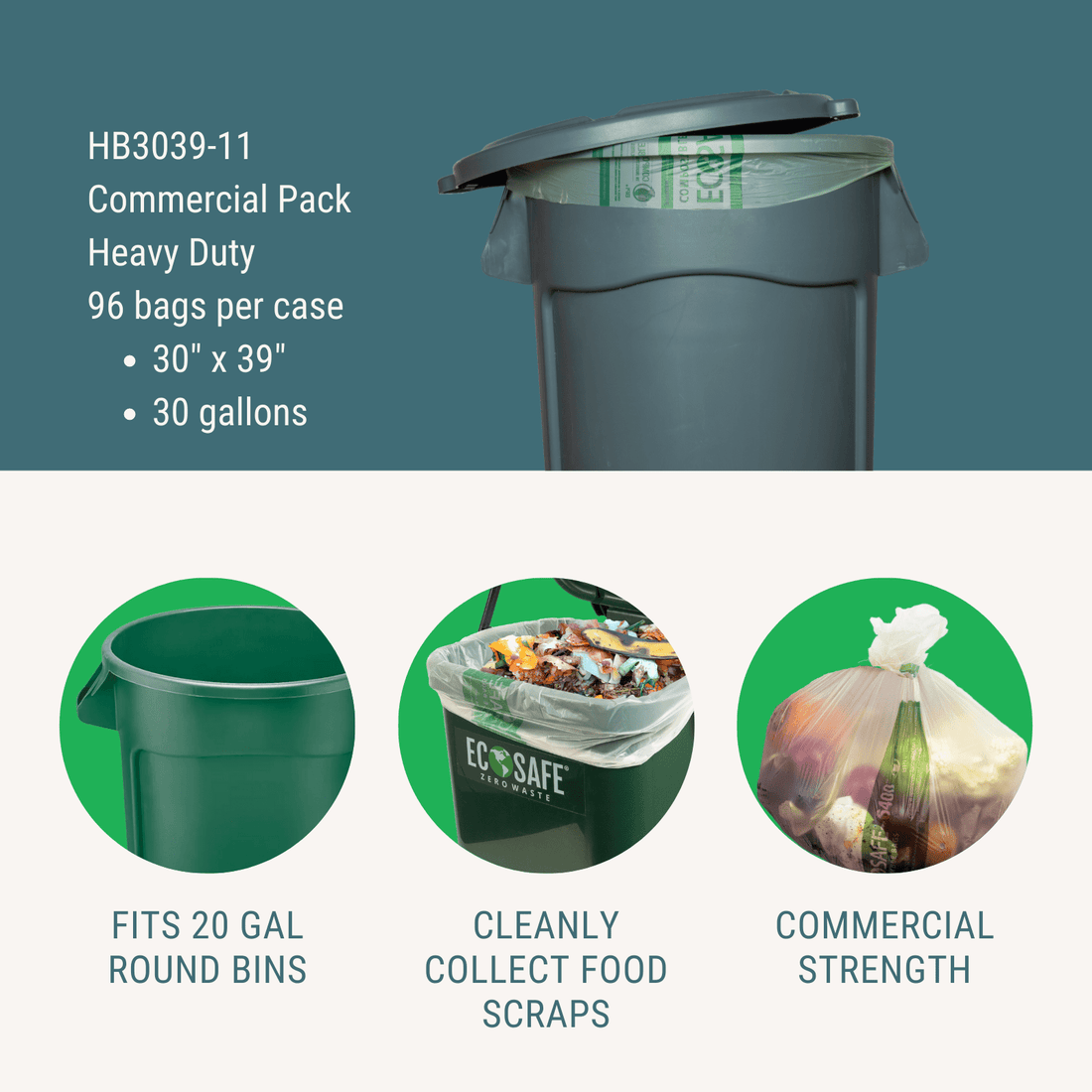 EcoSafe Zero Waste 30 Gallon Compostable Bags 30x39 (QTY 135), SKU HB3039-8 - Osadia Concept Store