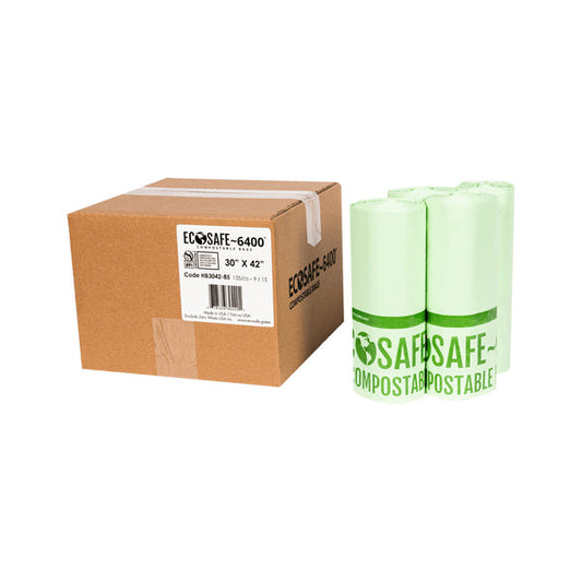 EcoSafe Zero Waste 35 Gallon Compostable Bags 30x42 (QTY 135), SKU HB3042-85