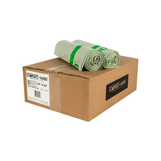 EcoSafe Zero Waste 48 Gallon Compostable Bags 39" x 55" (QTY 80), SKU HB3955-85