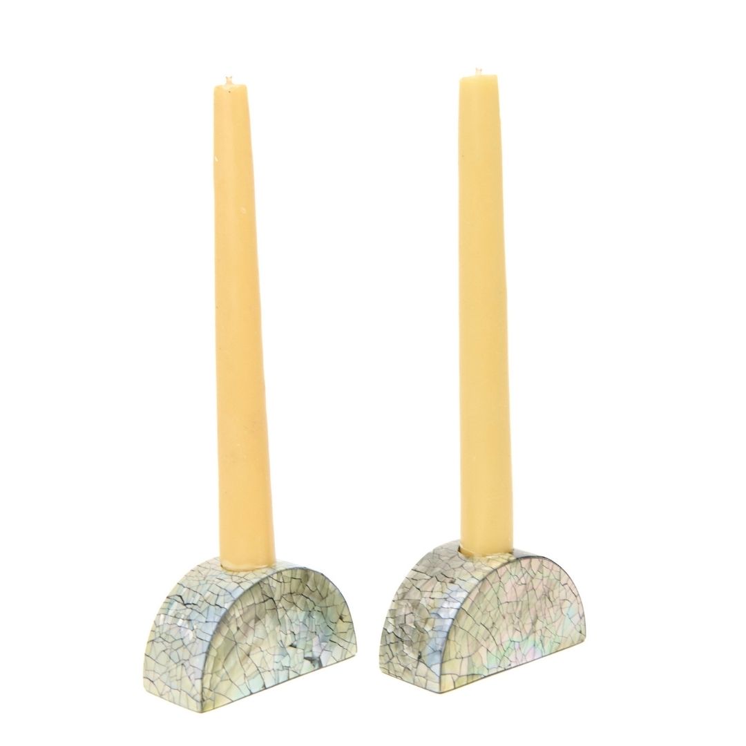 Half Moon Mother Of Pearl Candle Holders Seafoam, Set of 2