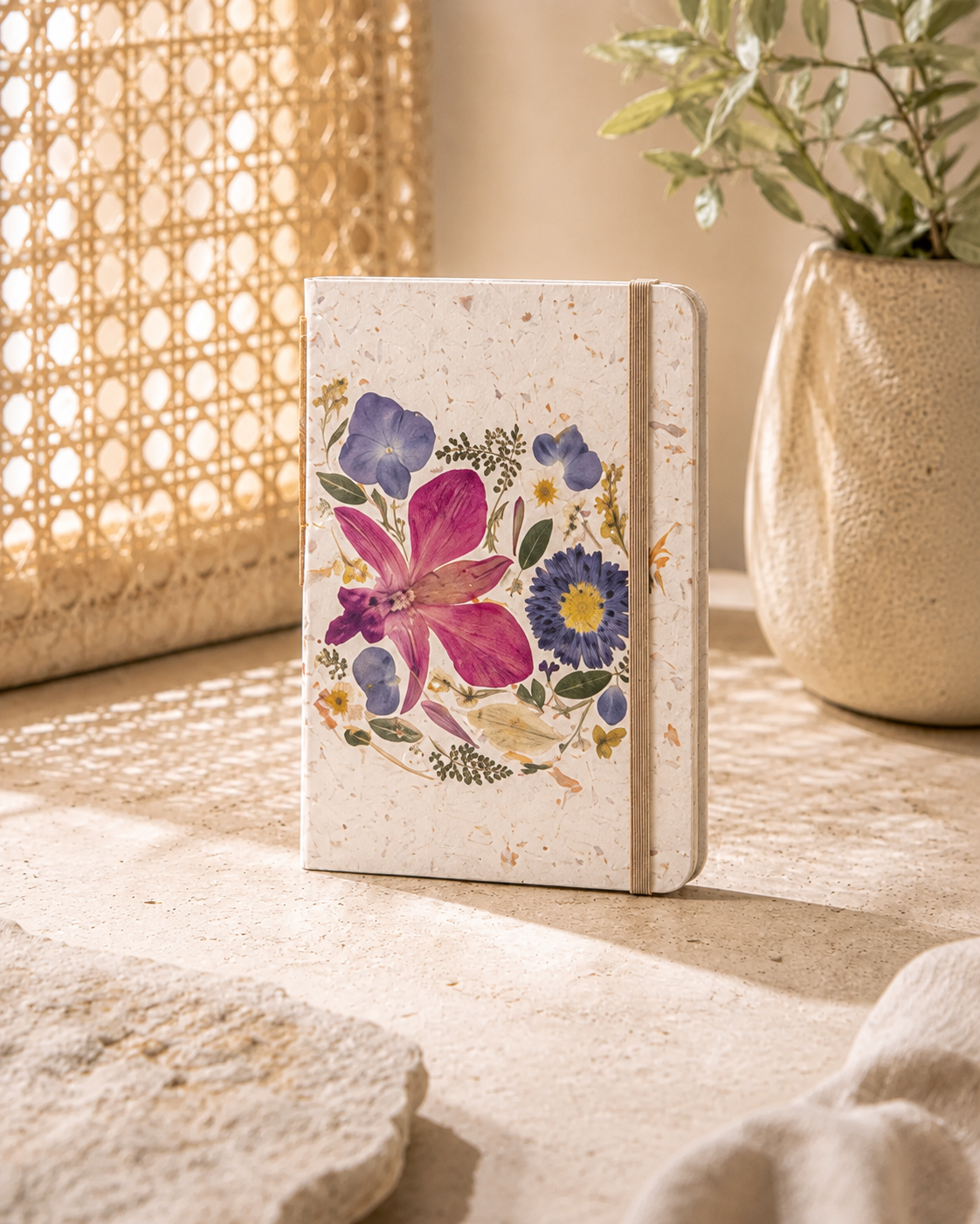 Handcrafted Journal with Pressed Flowers 5x8