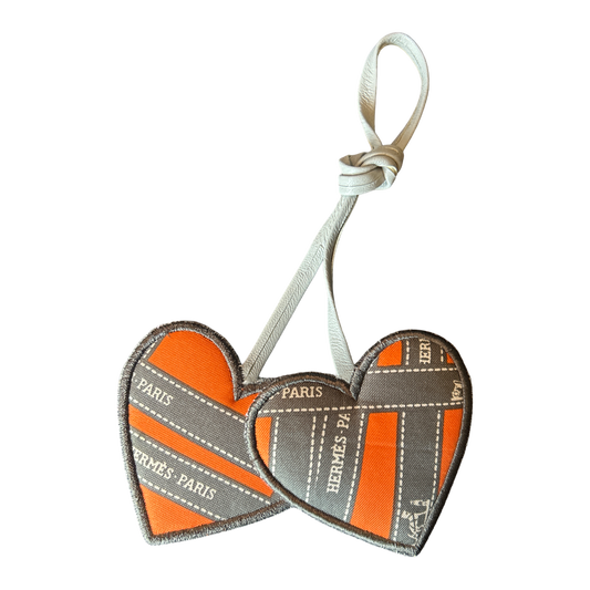 Bolduc Ribbon Scarf Double Heart Bag Charm