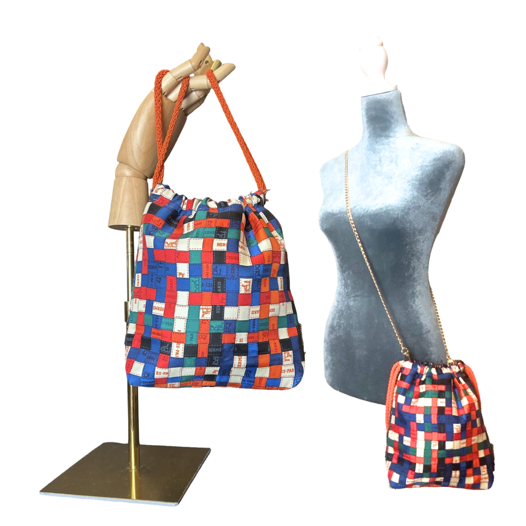 Bolduc au Carree Vintage Scarf Drawstring Crossbody Bag