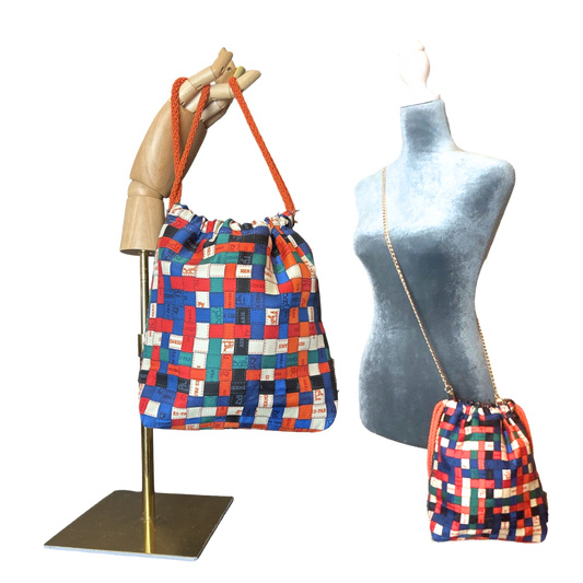 Bolduc au Carree Vintage Scarf Drawstring Crossbody Bag