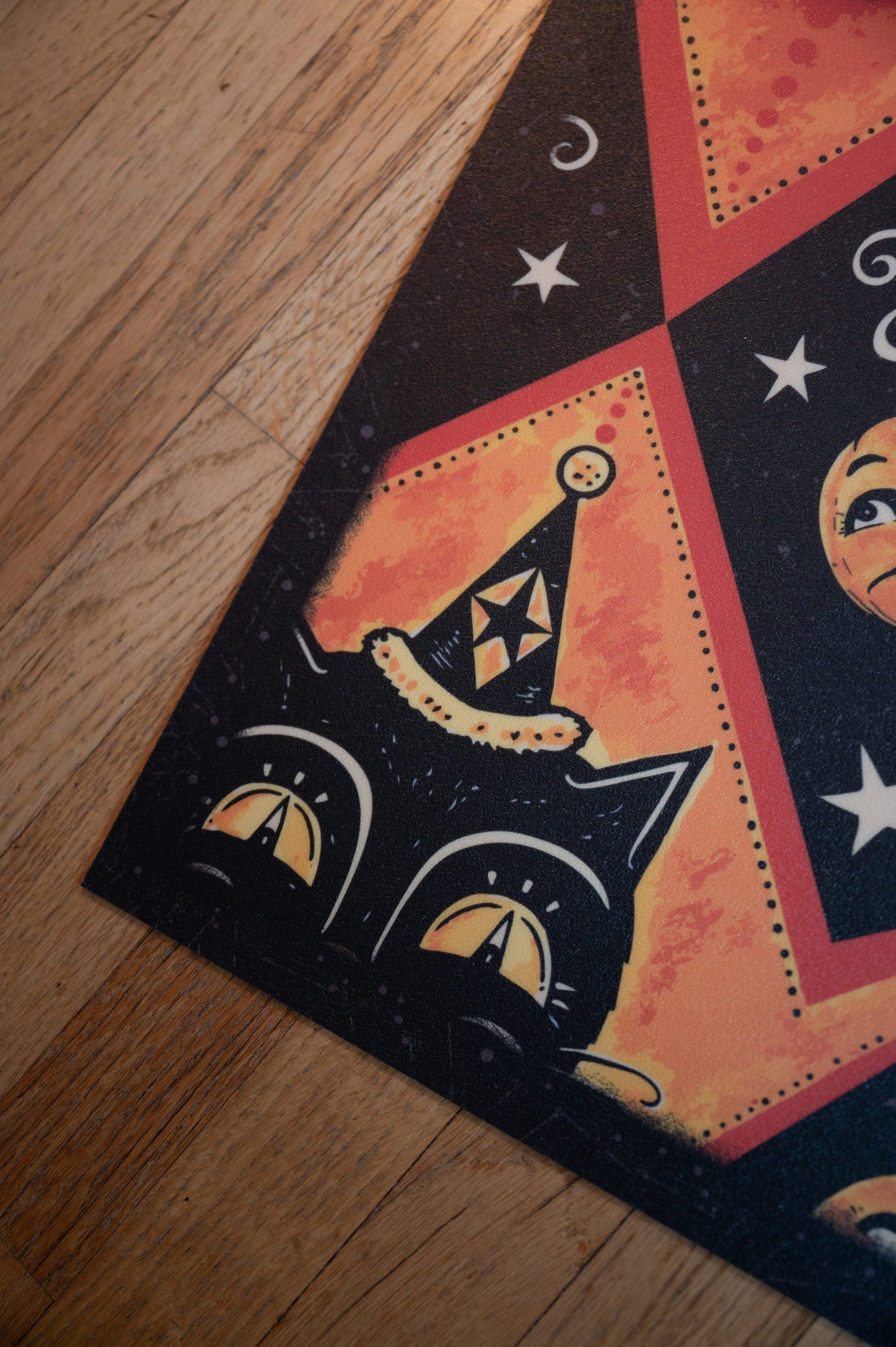 Grinning Black Cat Jack Harlequin Vinyl Floor Decor 52" x 76"