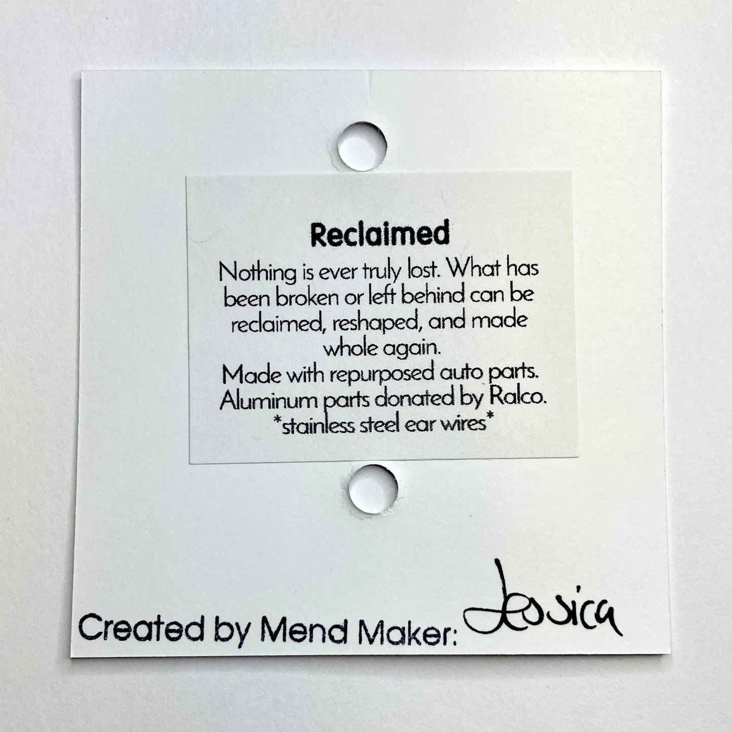 Reclaimed Earrings | Repurposed Aluminum Automotive Parts | Stainless Steel Ear Wire