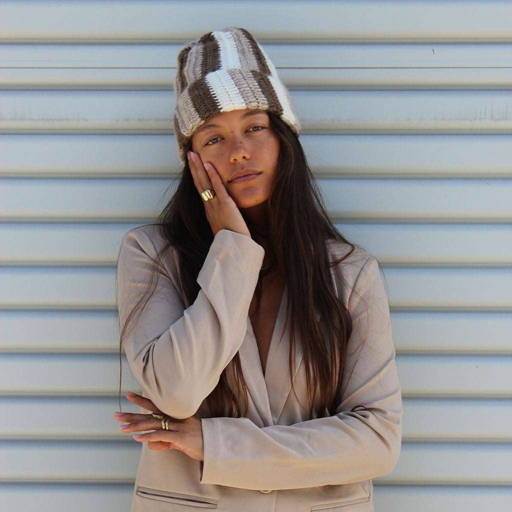 Alpaca Beanie - Natural Stripe