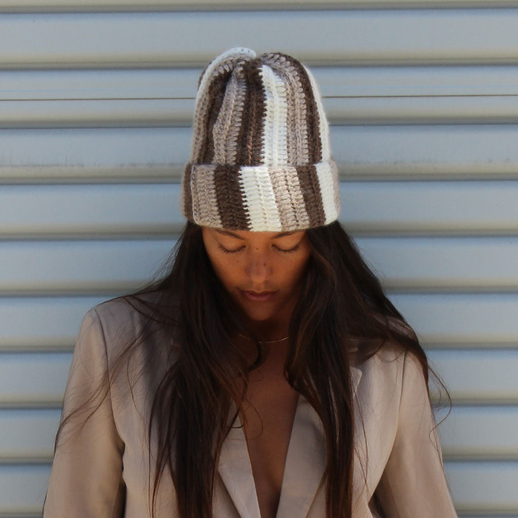 Alpaca Beanie - Natural Stripe