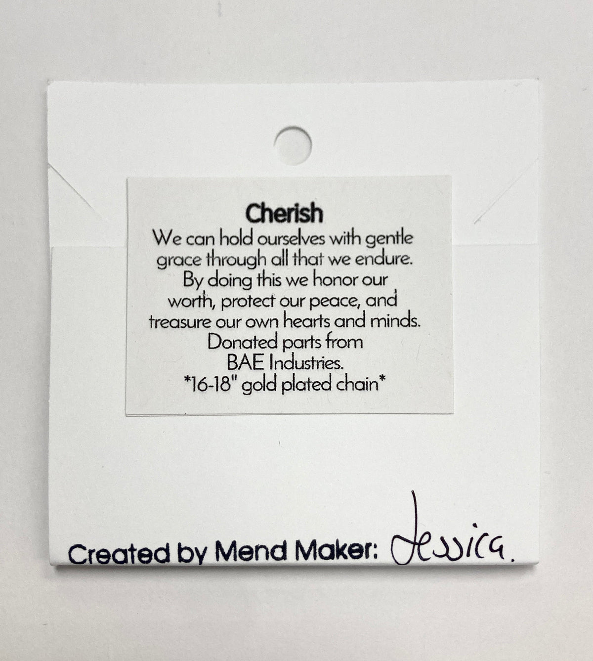 Cherish Necklace | Upcycled Aluminum Auto Parts | Adjustable Gold Plated Chain