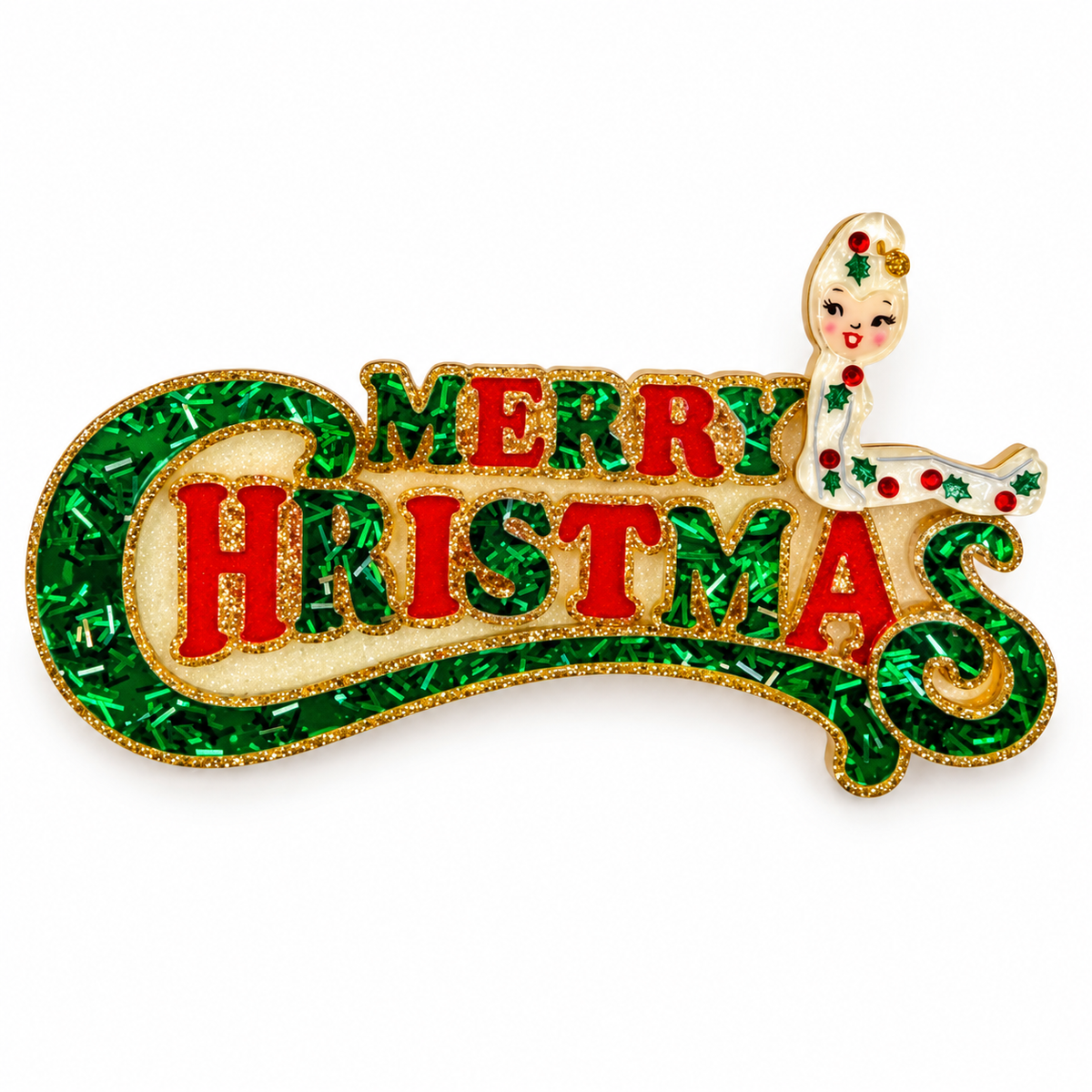 Merry Christmas Brooch Pixie by 50's Vintage Dame x Lipstick & Chrome