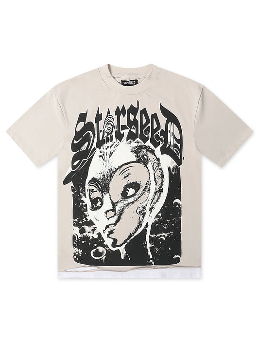 Starseed Big Head Alien Oversized Tee - Grey