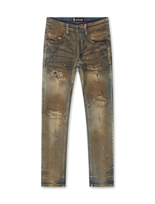 Makobi Distressed Slim Fit Jeans – Antique Wash