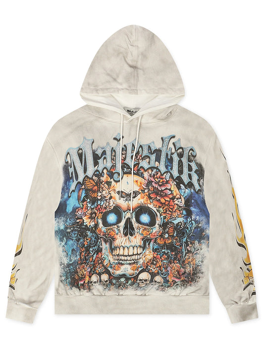 Majestik Mens Skull Tapestry Hoodie - Off White