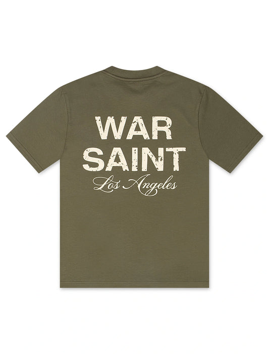 Warsaint LA Script Tee - Army/Cream