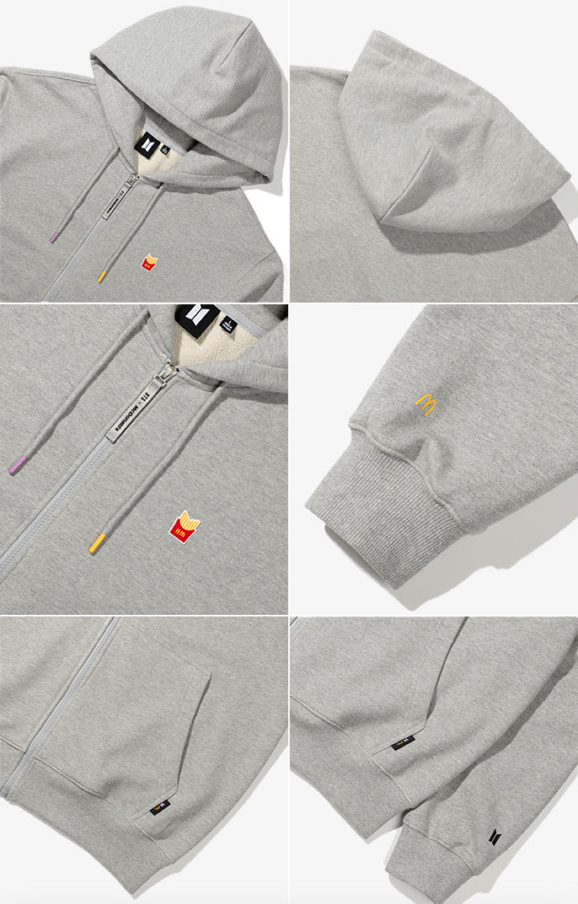 BTS x MDBonalds Official Logo Zip Up Hoodie (Grey)