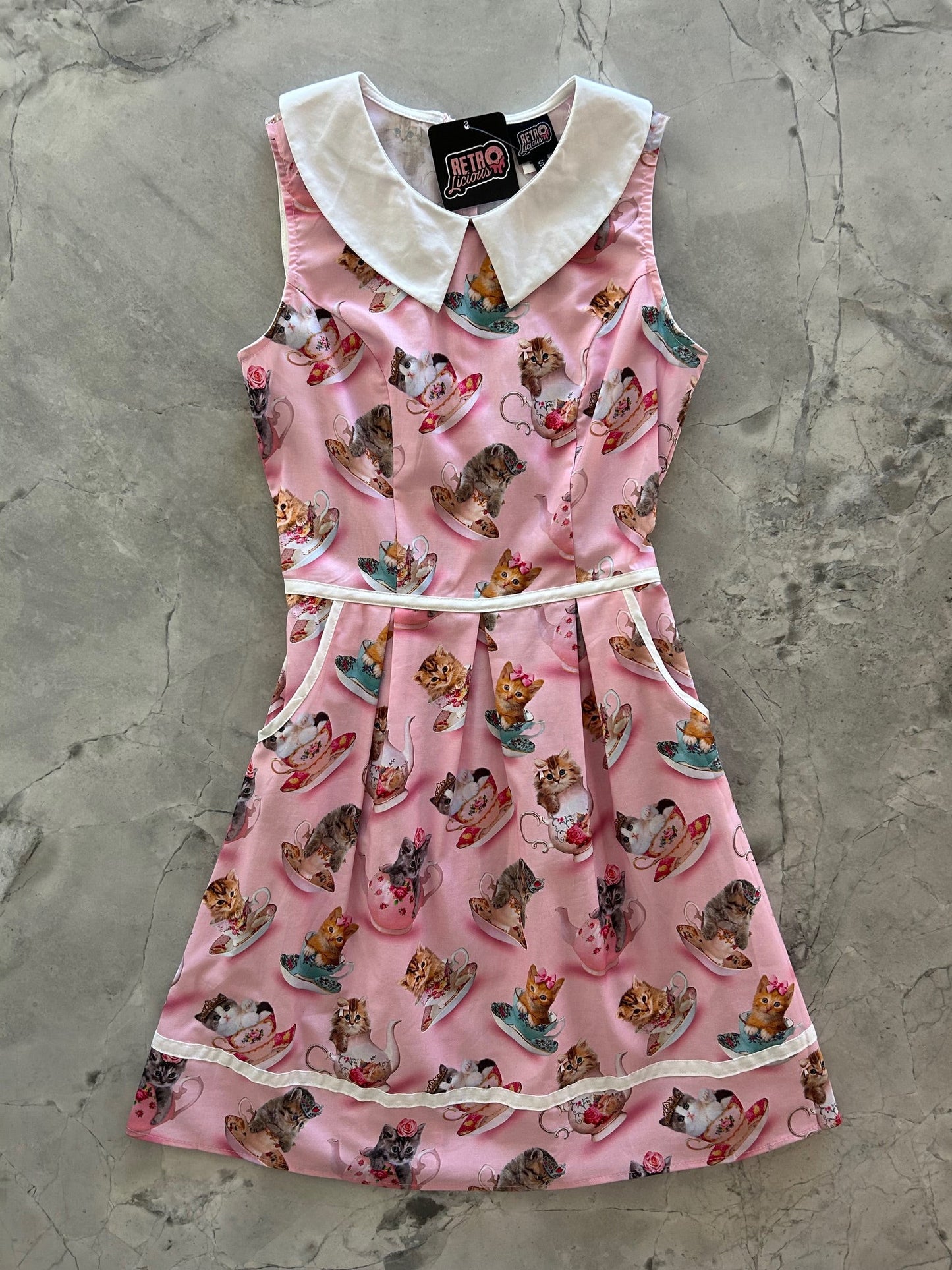 Cats & Teacups Collared Dress - Large only, 1 left!