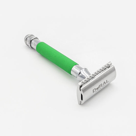 Dural Heavy Stroud Head Double Edge Safety Razor Duty Green/Silver + Pouch