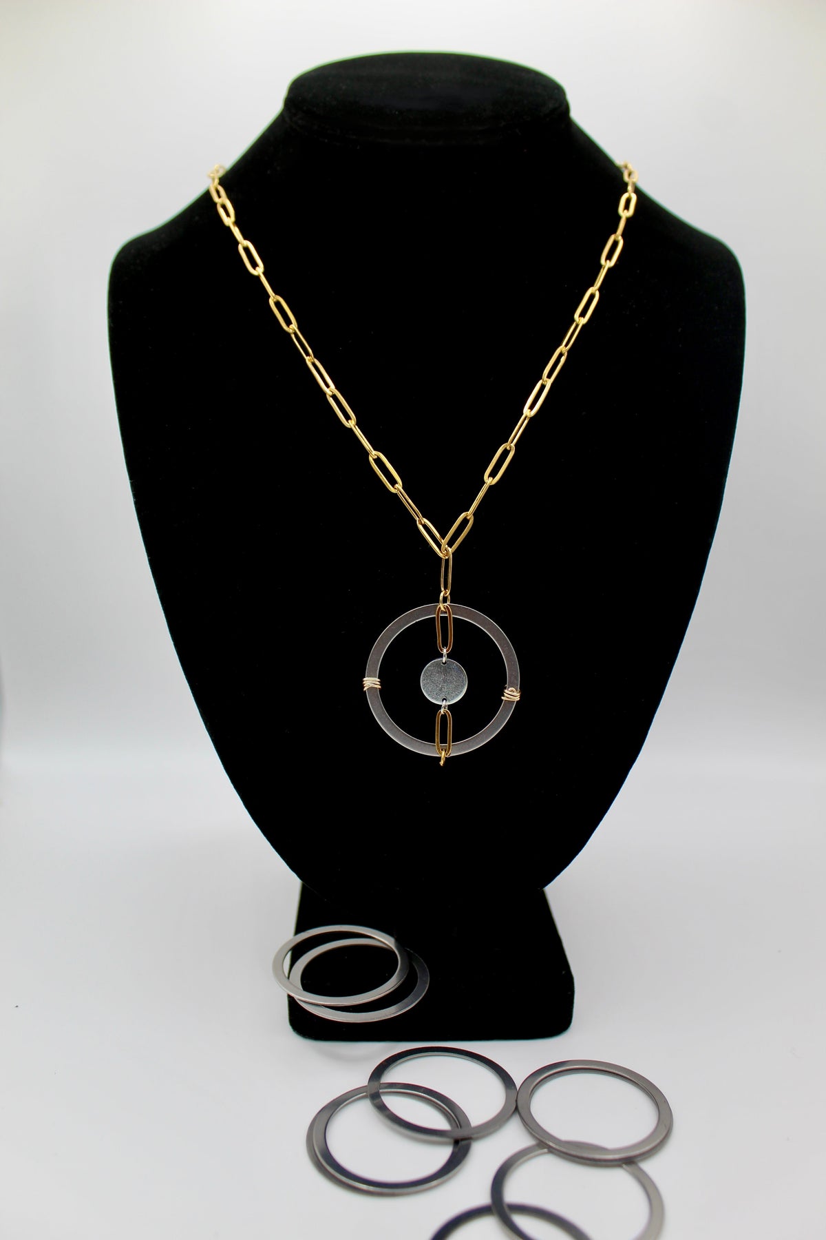 Energy Necklace | Powertrain Shim & Salvaged Steel Auto Part | 18K Gold Plated Paperclip Chain