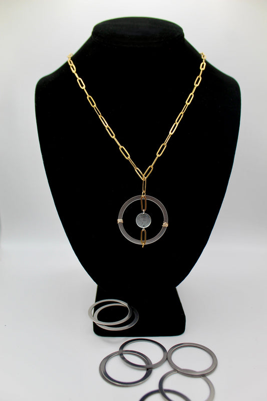 Energy Necklace | Powertrain Shim & Salvaged Steel Auto Part | 18K Gold Plated Paperclip Chain