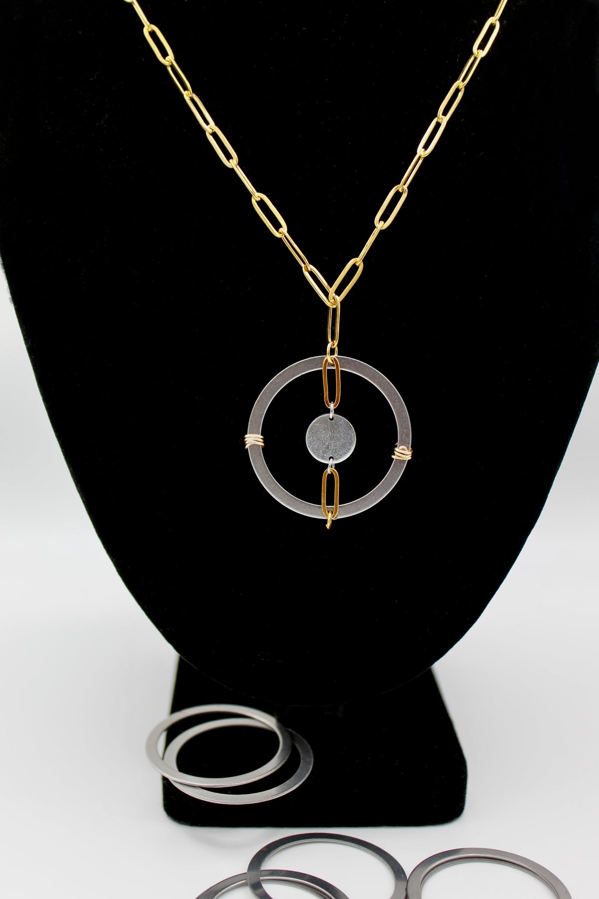 Energy Necklace | Powertrain Shim & Salvaged Steel Auto Part | 18K Gold Plated Paperclip Chain