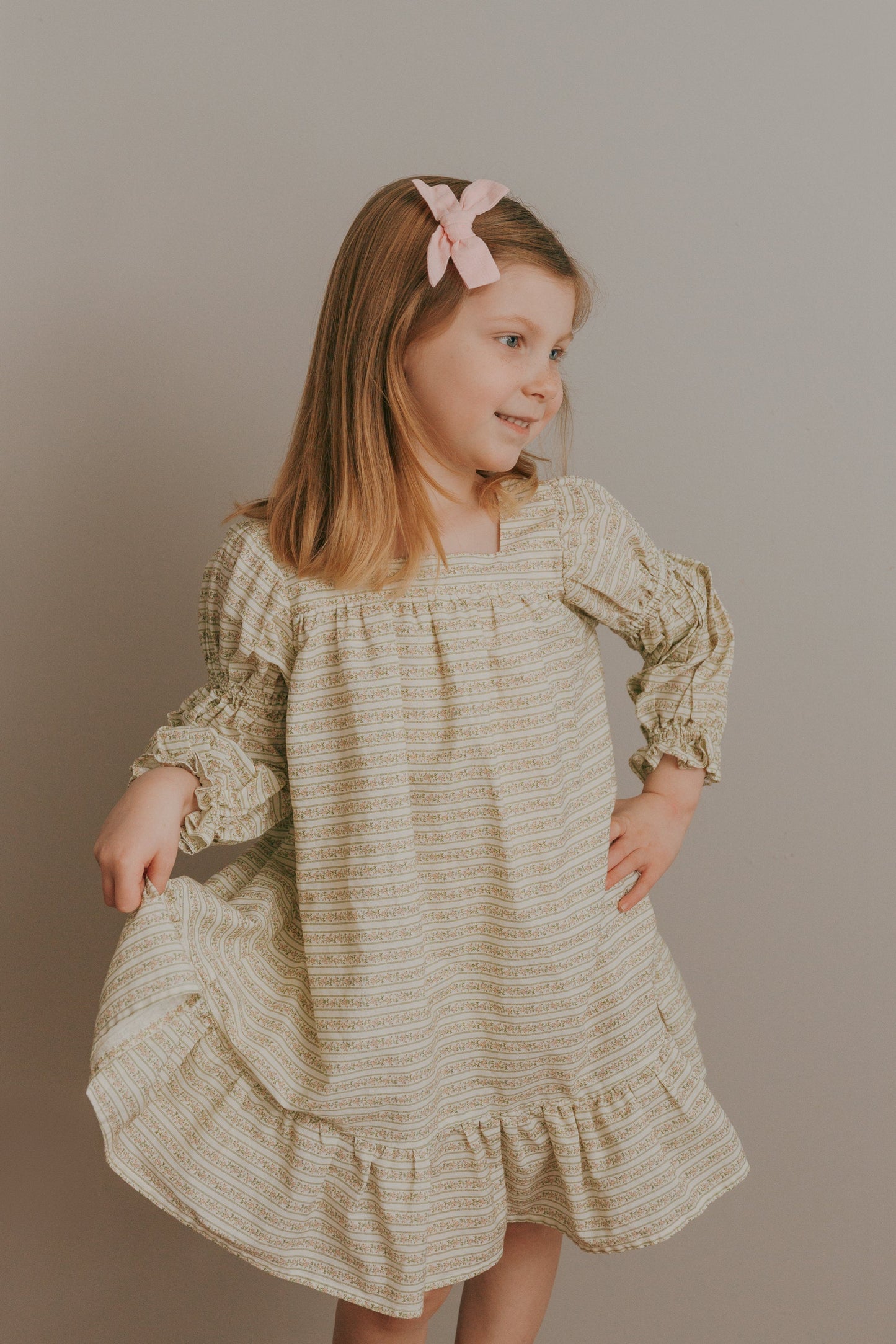 Fiona Dress- Blush Vine Stripe