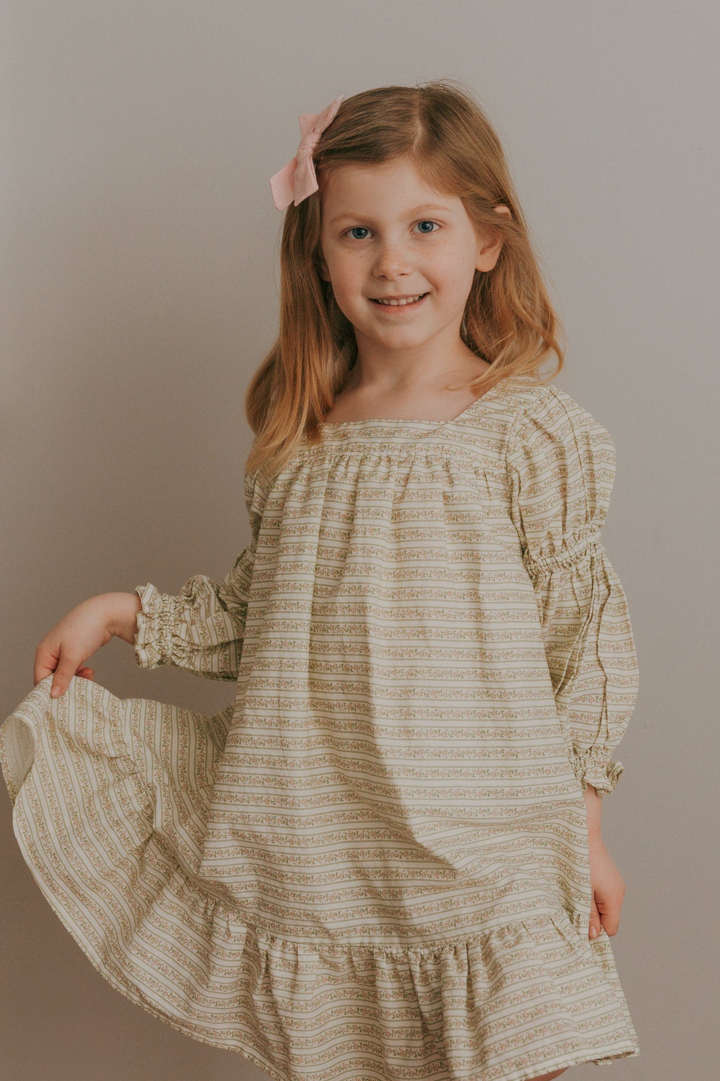 Fiona Dress- Blush Vine Stripe