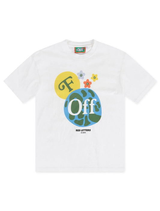 Red Letters F Off Earth Tee - White