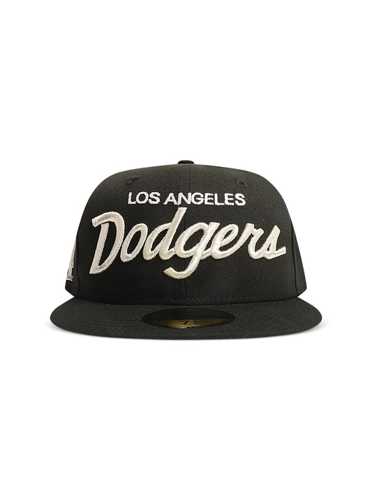 New Era 5950 Dodgers Side LA Metallic Script Hat - Black/Silver