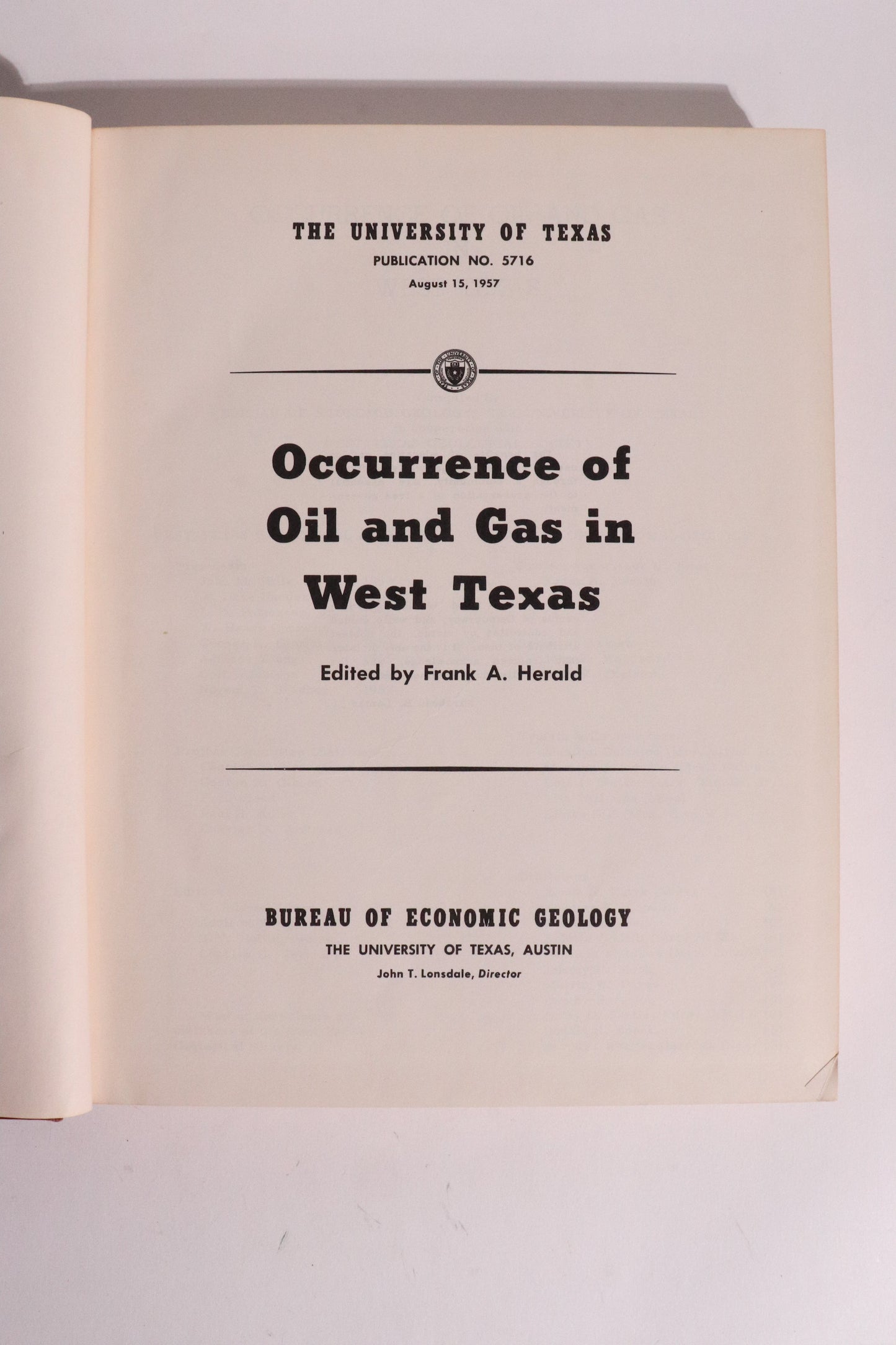 Occurrence of Oil and Gas in West Texas – Frank A. Herald – UT Bureau Economic Geology 1957