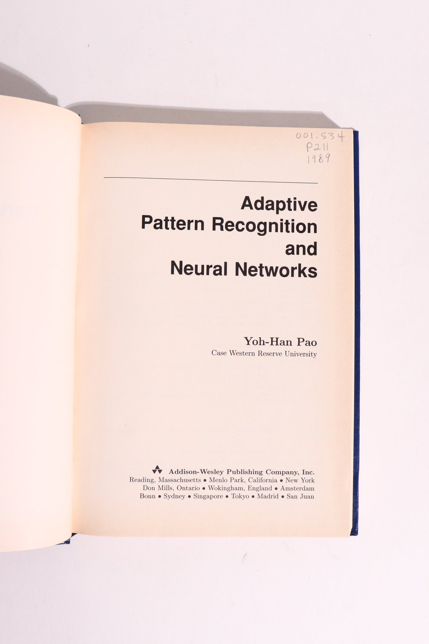 Adaptive Pattern Recognition and Neural Networks — Yoh-Han Pao, 1989 First Edition | Vintage Artificial Intelligence / Machine Learning